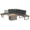 Image de vidaXL Salon de jardin avec coussins 5 pcs gris résine tressée acacia