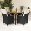 Image de vidaXL Ensemble à manger de jardin coussins 5pcs noir résine tressée