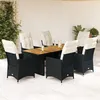 Image de Vidaxl Ensemble Ã Manger De Jardin Coussins 7 Pcs Noir RÃ©sine TressÃ©e