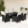 Image de vidaXL Ensemble à manger de jardin coussins 7pcs Noir Résine tressée