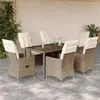 Image de vidaXL Ensemble à manger de jardin et coussins 7 pcs beige poly rotin