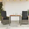 Image de vidaXL Ensemble de bistro 3 pcs avec coussins gris résine tressée