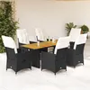 Image de Vidaxl Ensemble Ã Manger De Jardin Coussins 7 Pcs Noir RÃ©sine TressÃ©e