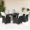 Image de vidaXL Vidaxl Ensemble À Manger De Jardin Coussins 7pcs Noir Résine Tressée