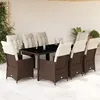 Image de Vidaxl Ensemble De Bistro De Jardin 9 Pcs Coussins Marron Poly Rotin