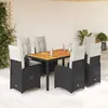 Image de vidaXL Ensemble de bistro de jardin 7 pcs coussins noir poly rotin