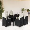 Image de vidaXL Ensemble de bistro de jardin 7 pcs coussins noir poly rotin