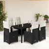 Image de vidaXL Ensemble de bistro de jardin 7 pcs coussins noir poly rotin