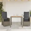 Image de vidaXL Ensemble de bistro de jardin 3 pcs coussins gris poly rotin
