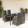 Image de vidaXL Ensemble de bistro de jardin 5 pcs coussins gris poly rotin