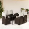 Image de vidaXL Ensemble de bistro de jardin 7 pcs coussins marron poly rotin
