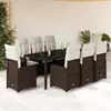 Image de vidaXL Ensemble de bistro de jardin 9 pcs coussins marron poly rotin