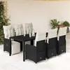 Image de vidaXL Ensemble de bistro de jardin 7 pcs coussins noir poly rotin