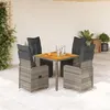 Image de vidaXL Ensemble de bistro de jardin 5 pcs coussins gris poly rotin