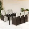 Image de vidaXL Ensemble de bistro de jardin 7 pcs coussins marron poly rotin