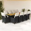 Image de vidaXL Ensemble de bistro de jardin 11 pcs coussins noir poly rotin