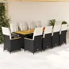 Image de vidaXL Ensemble de bistro de jardin 11 pcs coussins noir poly rotin