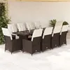 Image de vidaXL Ensemble de bistro de jardin 11 pcs coussins marron poly rotin