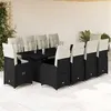 Image de vidaXL Ensemble de bistro de jardin 11 pcs coussins noir poly rotin