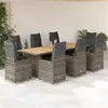 Image de vidaXL Ensemble de bistro de jardin 9 pcs coussins gris poly rotin