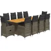 Image de vidaXL Ensemble de bistro de jardin 11 pcs coussins gris poly rotin