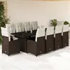 Image de vidaXL Ensemble de bistro de jardin 11 pcs coussins marron poly rotin