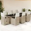 Image de vidaXL Ensemble de bistro de jardin 9 pcs coussins beige poly rotin