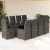 Image de vidaXL Ensemble de bistro de jardin 11 pcs coussins gris poly rotin