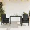 Image de vidaXL Ensemble à manger de jardin et coussins 3 pcs noir rotin verre