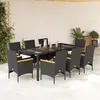 Image de Vidaxl Ensemble Ã Manger De Jardin Et Coussins 9 Pcs Noir Rotin Verre