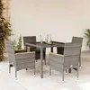 Image de vidaXL Ensemble à manger de jardin et coussins 5 pcs gris rotin verre