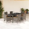Image de Vidaxl Ensemble Ã Manger De Jardin Et Coussins 7 Pcs Gris Rotin Verre