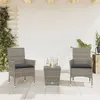 Image de vidaXL Ensemble de bistro avec coussins 3 pcs gris rotin et verre