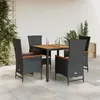 Image de vidaXL Ensemble à manger de jardin coussins 5pcs Noir Résine tressée