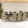 Image de vidaXL Ensemble à manger de jardin et coussins 9 pcs beige Poly rotin