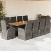 Image de vidaXL Ensemble à manger de jardin 11pcs avec coussins gris poly rotin