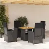 Image de vidaXL Ensemble à manger de jardin coussins 5pcs Noir Résine tressée