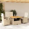 Image de vidaXL Ensemble à manger de jardin coussins 4 pcs beige résine tressée
