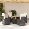 Image de vidaXL Ensemble à manger de jardin coussins 5pcs Noir Résine tressée