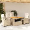 Image de vidaXL Ensemble à manger de jardin coussins 4 pcs beige résine tressée