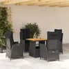Image de vidaXL Ensemble à manger de jardin coussins 5pcs Noir Résine tressée3277446