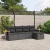Image de vidaXL Salon de jardin 5 pcs avec coussins noir résine tressée