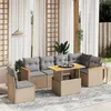 Image de Vidaxl Salon De Jardin Avec Coussins 7 Pcs Beige RÃ©sine TressÃ©e
