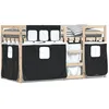 Image de vidaXL Vidaxl Lit Superposé Avec Rideaux Blanc/Noir 90x200 Cm Bois Pin Massif