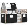 Image de vidaXL Vidaxl Lit Superposé Avec Rideaux Blanc/Noir 90x190 Cm Bois Pin Massif