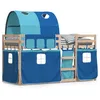 Image de vidaXL Vidaxl Lit Superposé Avec Rideaux Bleu 90x190 Cm Bois Pin Massif