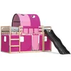 Image de vidaXL Vidaxl Lit Superposé Avec Toboggan Et Rideaux Rose 90x200 Cm