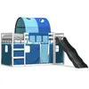 Image de vidaXL Vidaxl Lit Superposé Avec Toboggan Et Rideaux Bleu 90x200 Cm