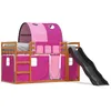 Image de vidaXL Vidaxl Lit Superposé Avec Toboggan Et Rideaux Rose 90x200 Cm
