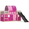 Image de vidaXL Vidaxl Lit Superposé Avec Toboggan Et Rideaux Rose 80x200 Cm